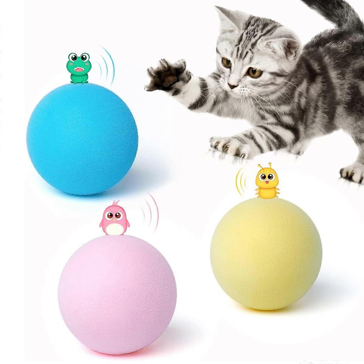 Chirping Cat Toys Balls with SilverVine Catnip, 3 Pack Fluffy Interactive Cat Kicker, Lifelike Animal Sounds (EVA Foam)