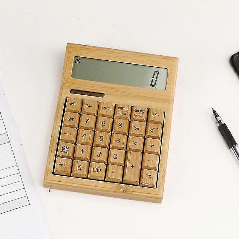 Functional Desktop Calculator Solar Power Bamboo Calculators with 12-digit Large Display (1pc