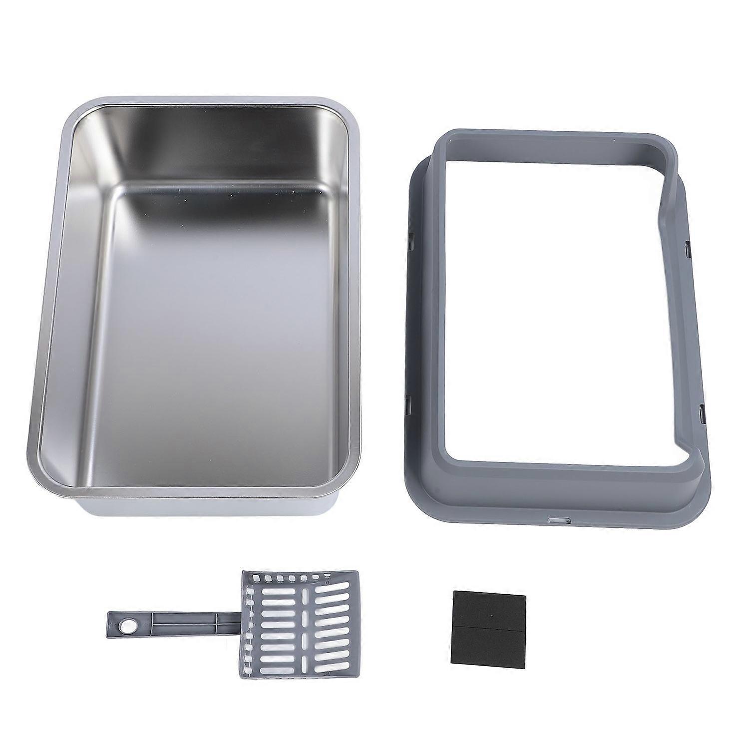 Stainless Steel Cat Litter Box Anti Splashing Top Entry Large High Sided Kitty Litter Pan with Scoop