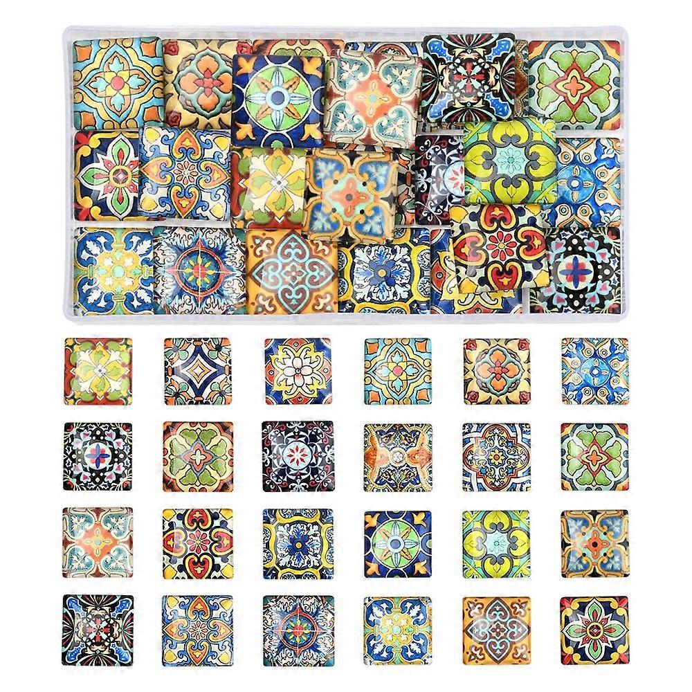 Jewelry Findings Glass Cabochons Square with Floor Tile Pattern