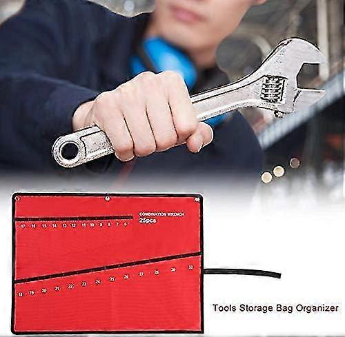 Roll Up Wrench Tool Bag, Multi-Pocket Adjustable Wrench Storage Organizer for DIY Woodworkers (25 Pockets)