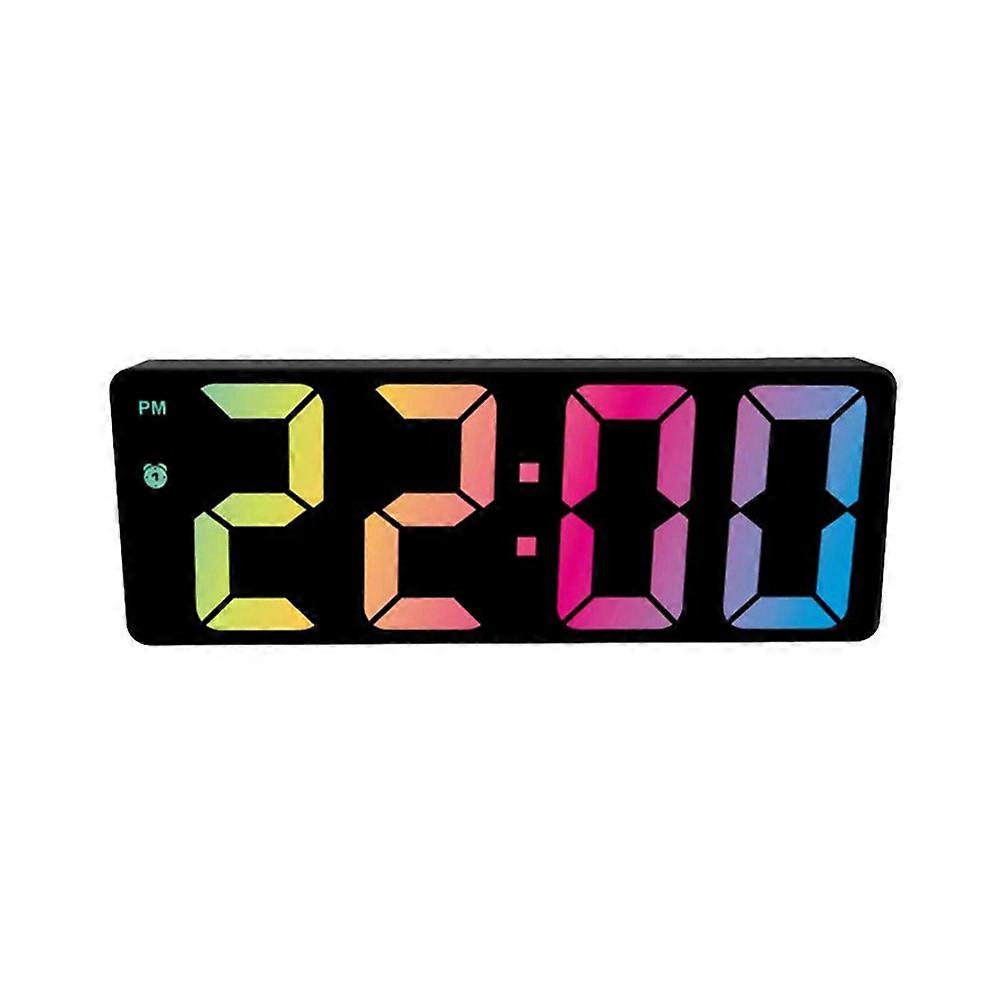 Digital Alarm Clock Colorful LED Screen Display Modern Desktop Clock LED Clocks for Home (Black Shel