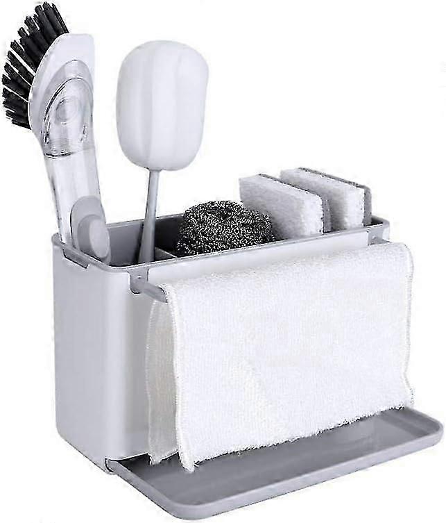 XL Sink Basket - Large Wall-Mounted Sponge Holder - Drain Tray for Easy Draining - Removable for Easy Cleaning - 4 Compartments to Prevent Spills