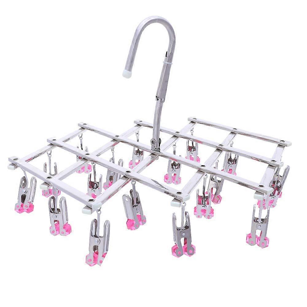 Stainless Steel Drying Rack with 18 Pegs Folding Windproof Laundry Drip Hanger for Socks