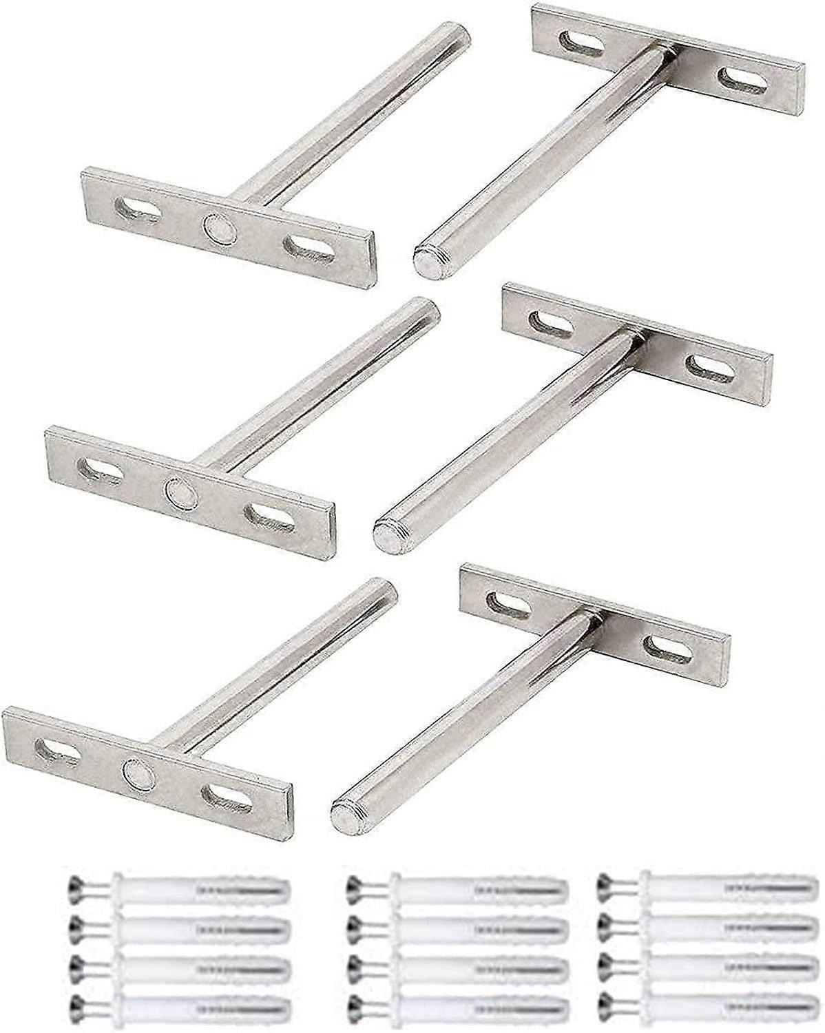 Pack of Invisible Floating Shelf Brackets - Hidden T Shape Wall Shelf Bracket with Screws