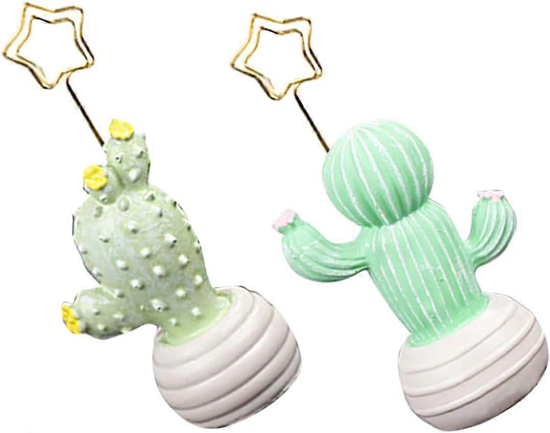 2Pcs Cute Cactus Photo Clip Memo Adorable Desk Decoration with Yellow and Pink Flower Accents for Home Organization