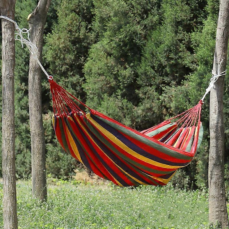 Thick Canvas Hammock Field Rollover Prevention Outdoor Hammock Swing 260x100 No Stick (Red Stripes)