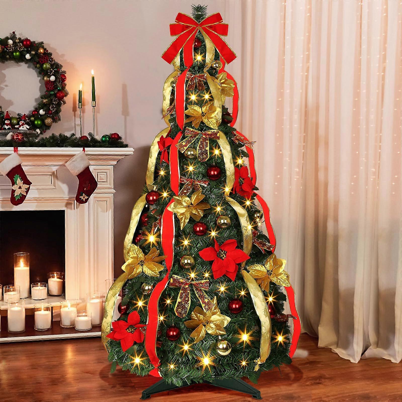8 Modes Timer 6 Ft Prelit Full Pop Up Christmas Tree with 200 Warm LED Lights
