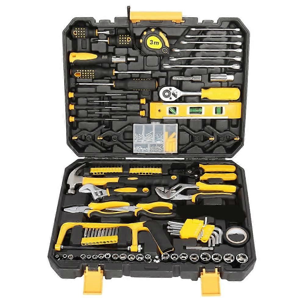 Tool Set General Household Hand Tool Kit With Plastic Storage Case Yellow Rust-Resistant