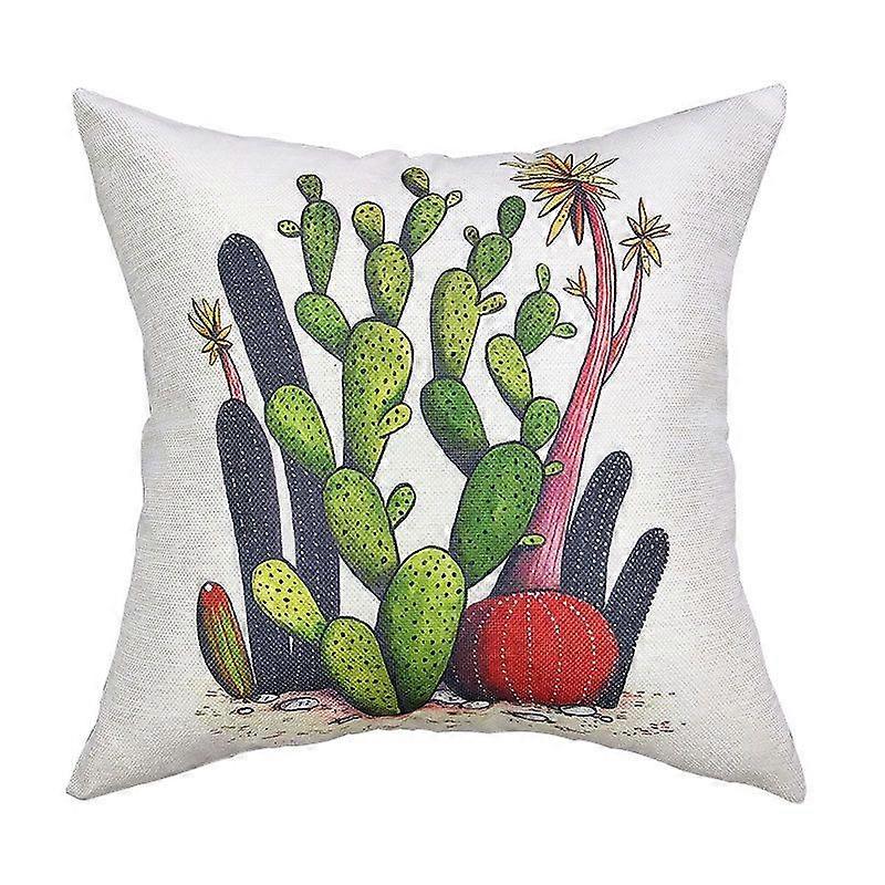 4pcs Linen and Green Cactus Throw Pillows