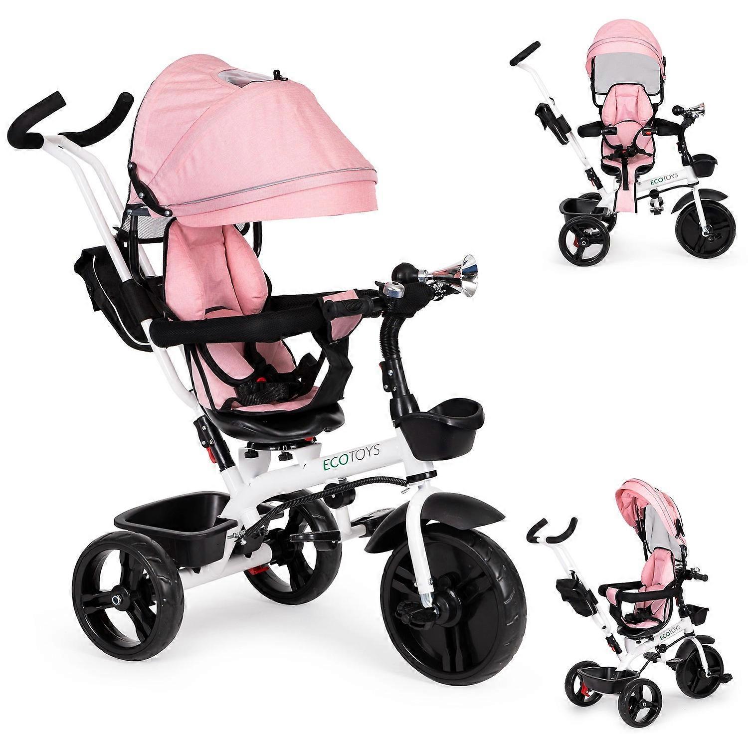 Trehjuling barnvagn 360* vridbar sits Rosa