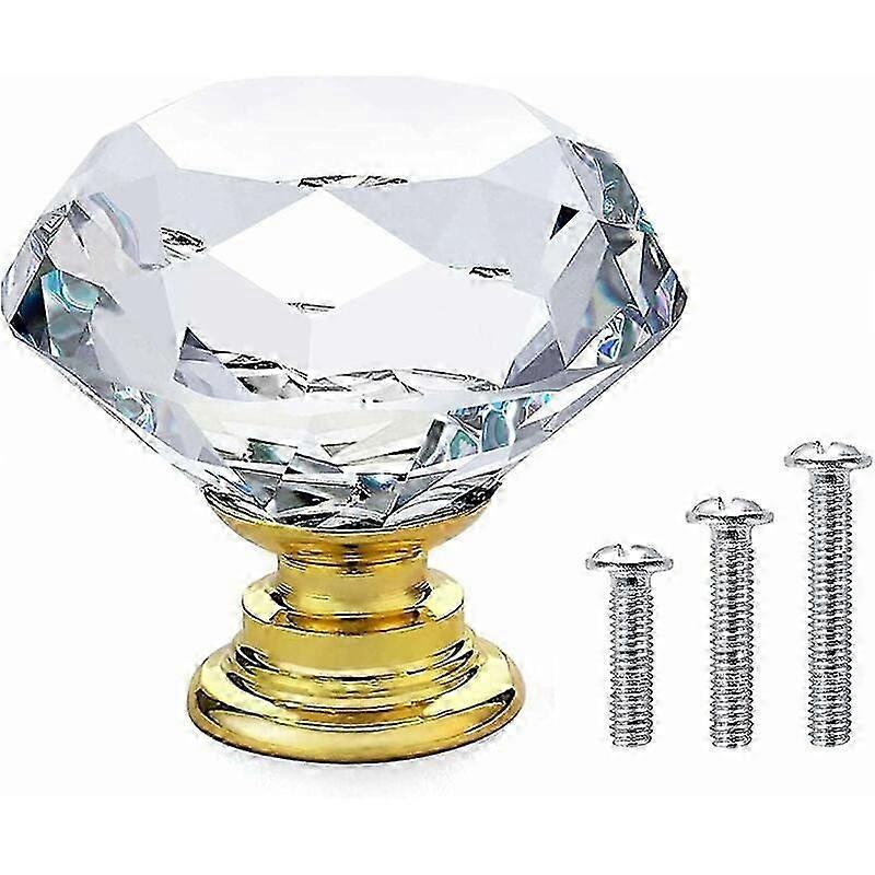 20 Clear Glass Door Knobs with Gold Base, 30mm, with Screws