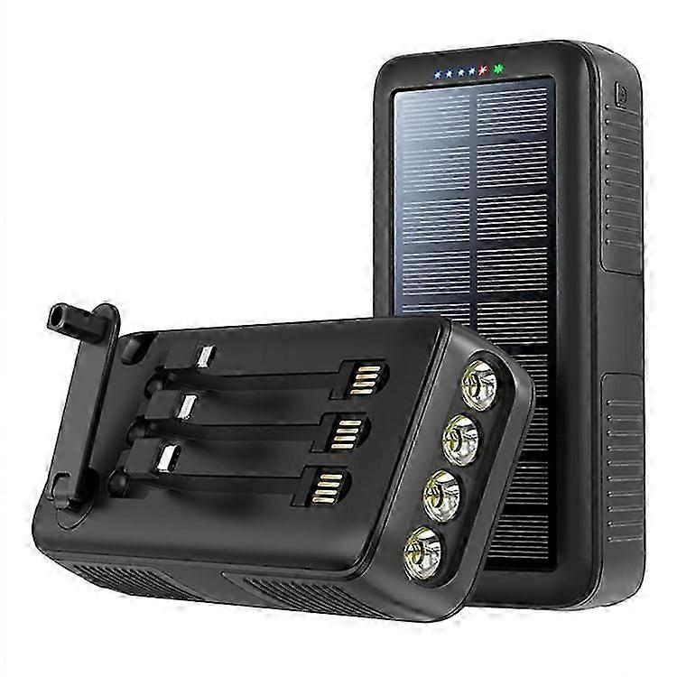 PSOOO PS-618 شاحن محمول يدويا لحزمة البطارية الشمسية 30000 مللي أمبير في الساعة مع كابلات Micro + Type-C + Lightning