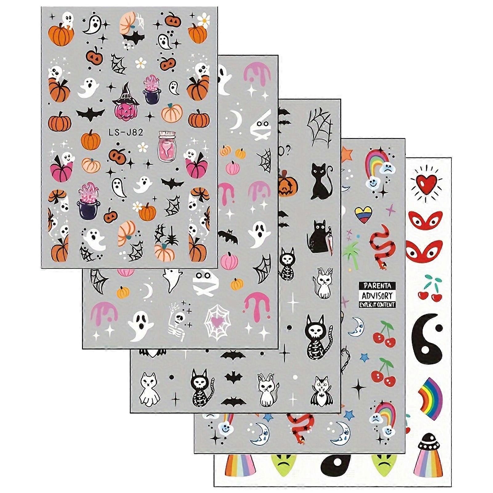 Halloween Ghost Pattern Nail Stickers Multi Funny Pattern Manicure Nail Decals