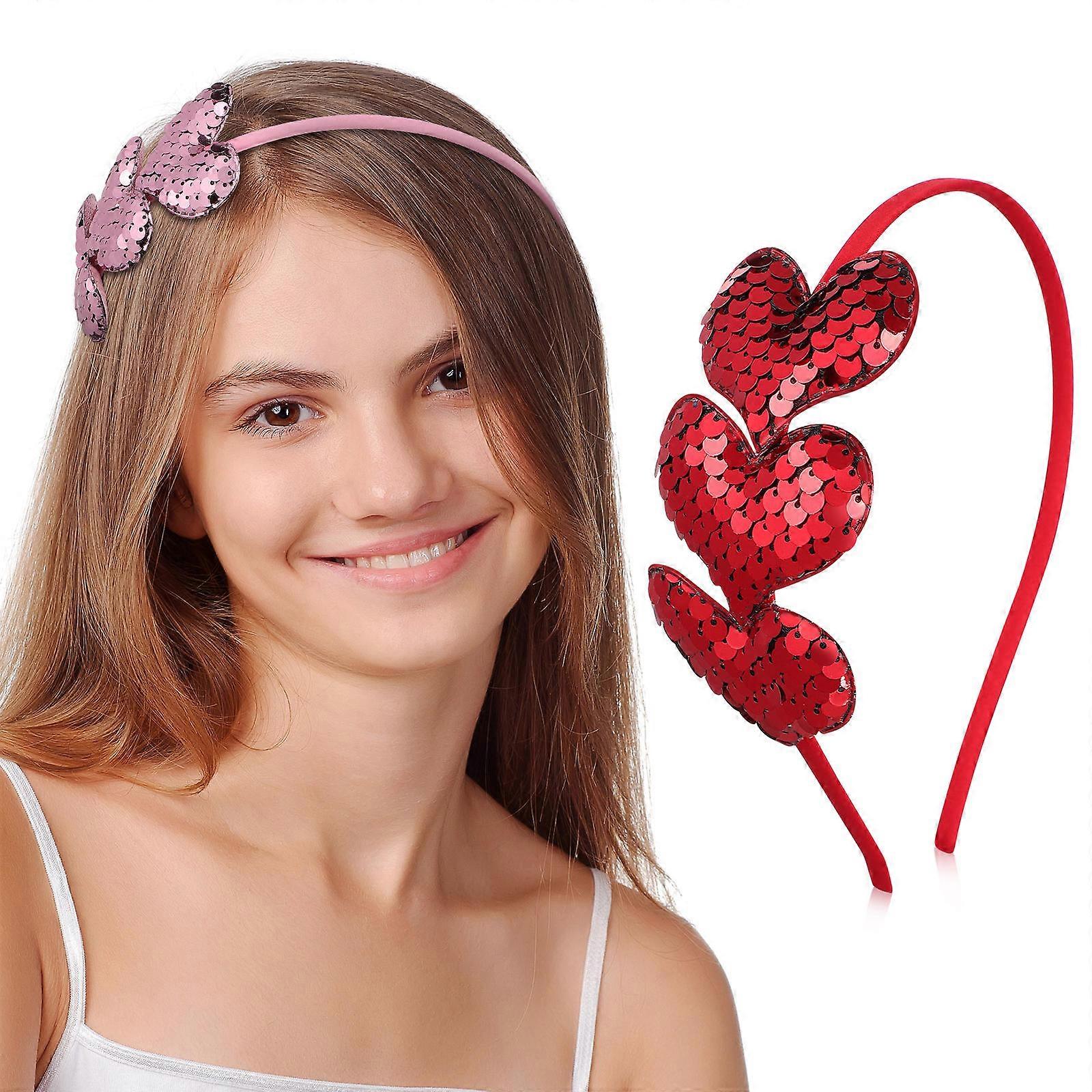2pcs Valentine's Day Heart Headbands with Sequins for Women – Comfortable Party Accessories for Weddings, Celebrations & Festive Events