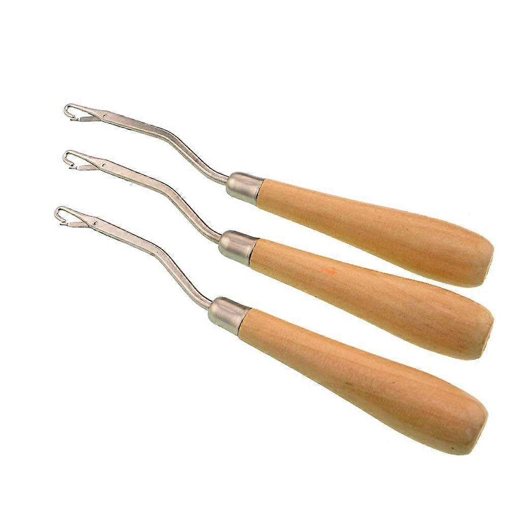 3Pcs Latch Hook Set with Wooden Bent Knitting Tool Needles, Crochet Hooks for Braid Hair, Scarf, Carpet Crafts