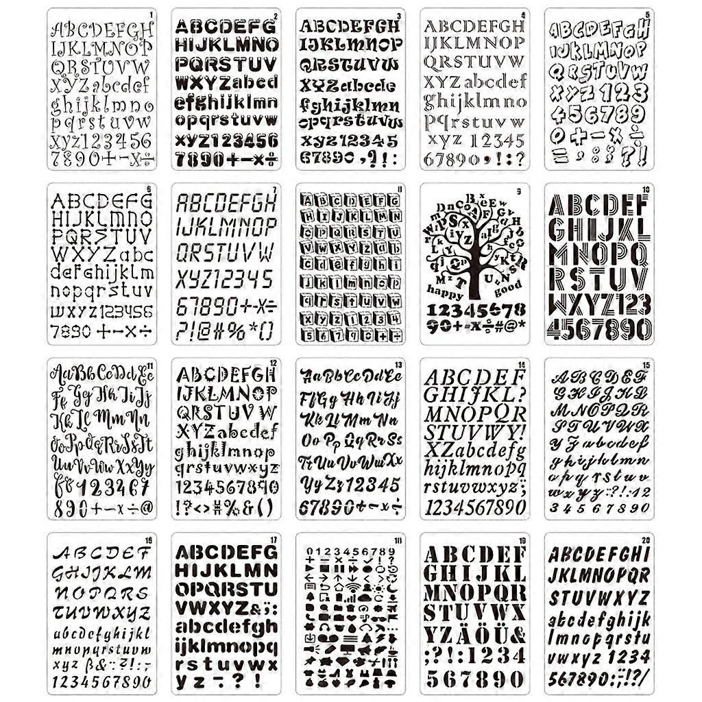 20Pcs/Pack Plastic Clear Letters Number Templates Kit Alphabet Stencil Kit Perfect for Planner/Notebook/Diary/Scrapbook