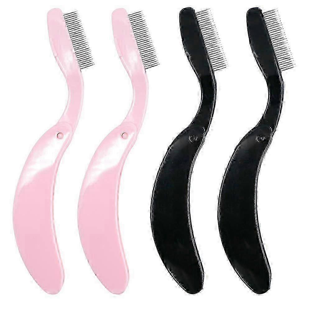Folding Eyelash Comb, Set of 4 Brow Combs with Metal Teeth, Professional Tool for Defining Lashes and Brows, Suitable for Beauty Enthusiasts