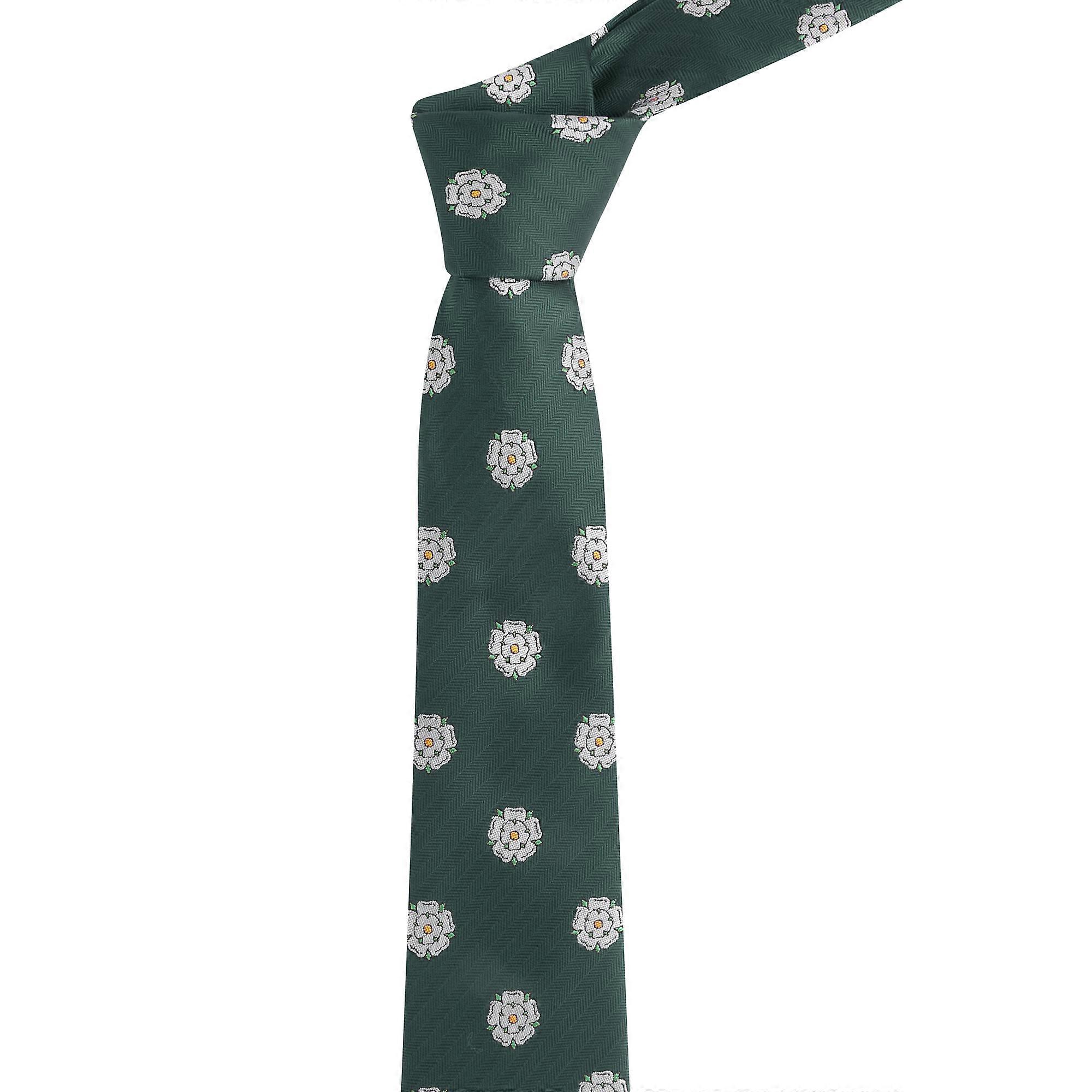 Dark Green Yorkshire Rose Herringbone Tie