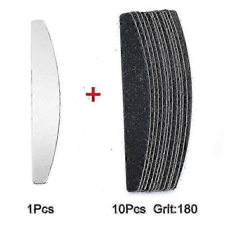 ネイルポリッシュ用10個ハーフムーンサンドペーパー80-240G、プロフェッショナルマニキュアバッファーファイル - ブラック180Gメタル
