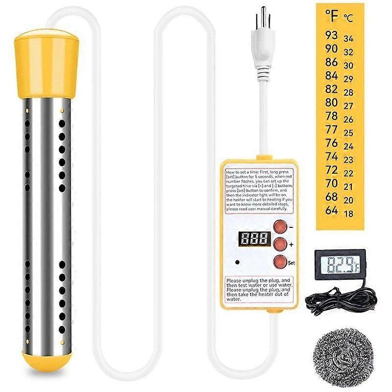 דוד מים, דוד מים טבול חשמלי 1500W עם טיימר, כיסוי מחסום נירוסטה