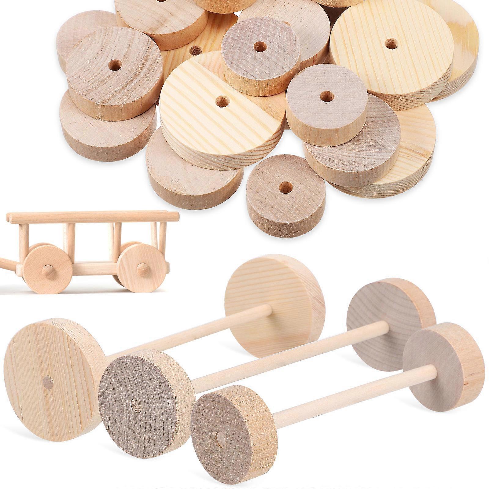 Unfinished Wooden Craft Wheels and Sticks Set for DIY Model Cars, Crafts, and Decor Projects