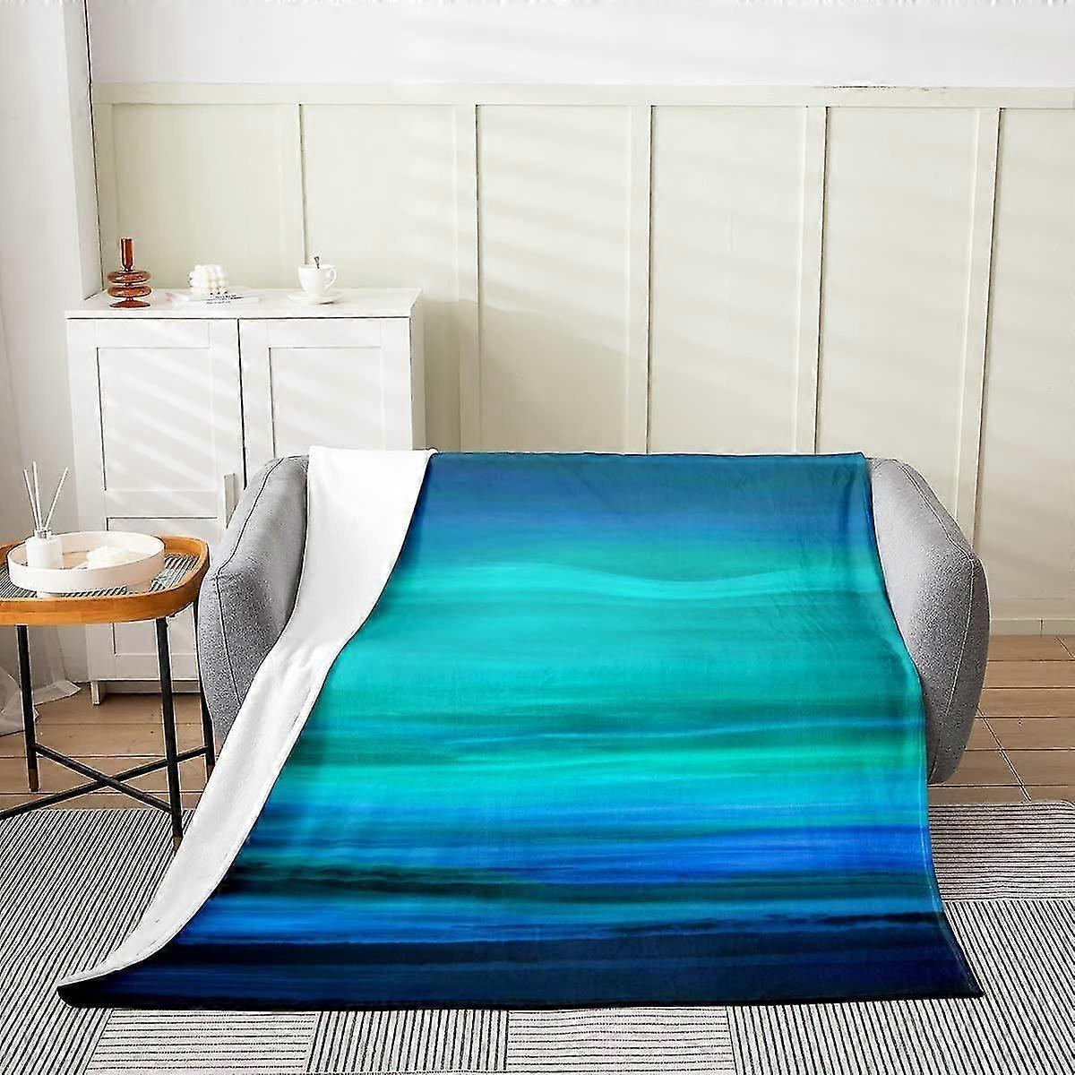 Blue Fleece Flannel Fuzzy Blanket Deep Blue Ocean Plush Throw Blanket, Blue Minimalist Lines All Season,Bed Blanket for Sofa Microfiber Modern Single