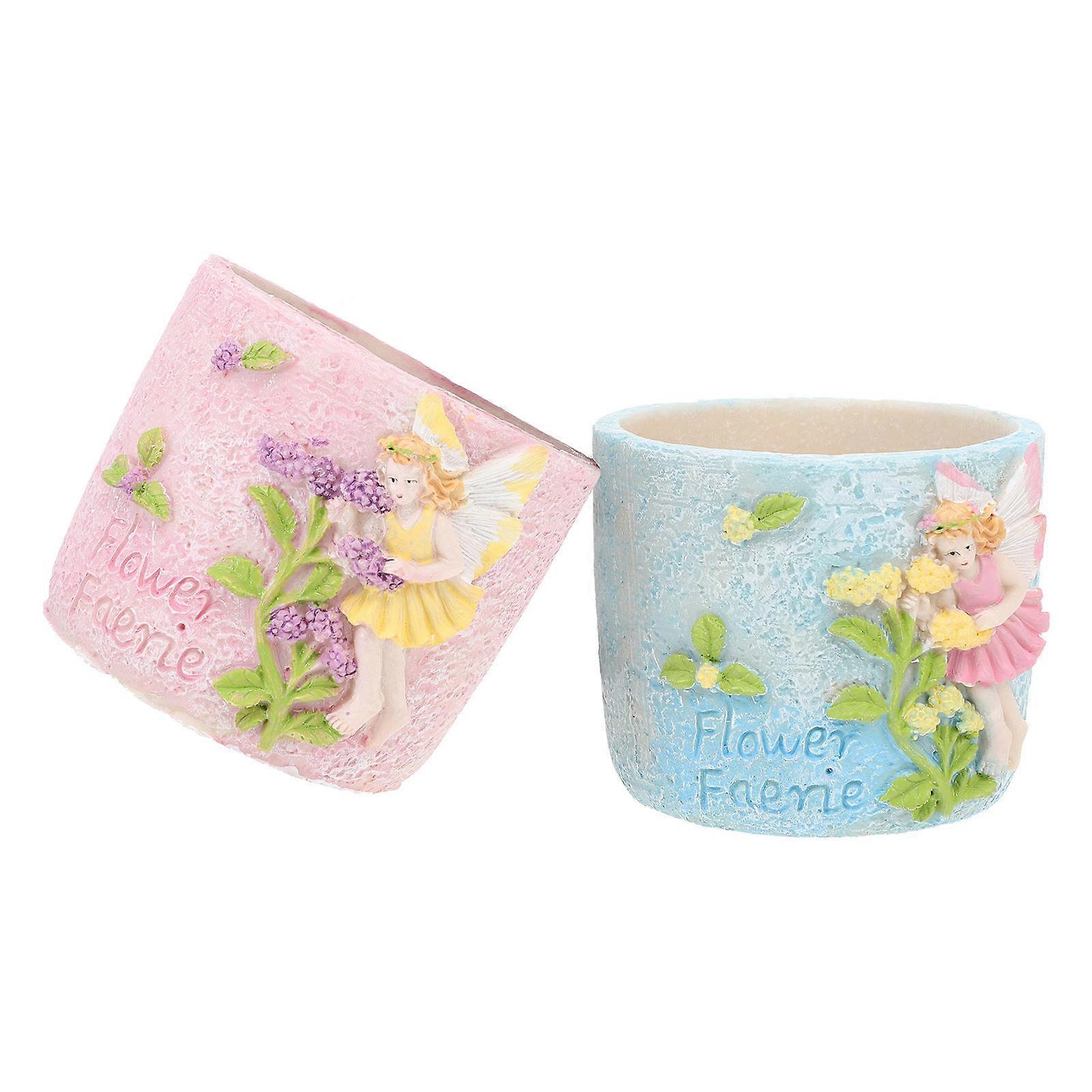 Succulents Planter Pot Adorable Cactus Planter Home Use Pink Round 2Pcs