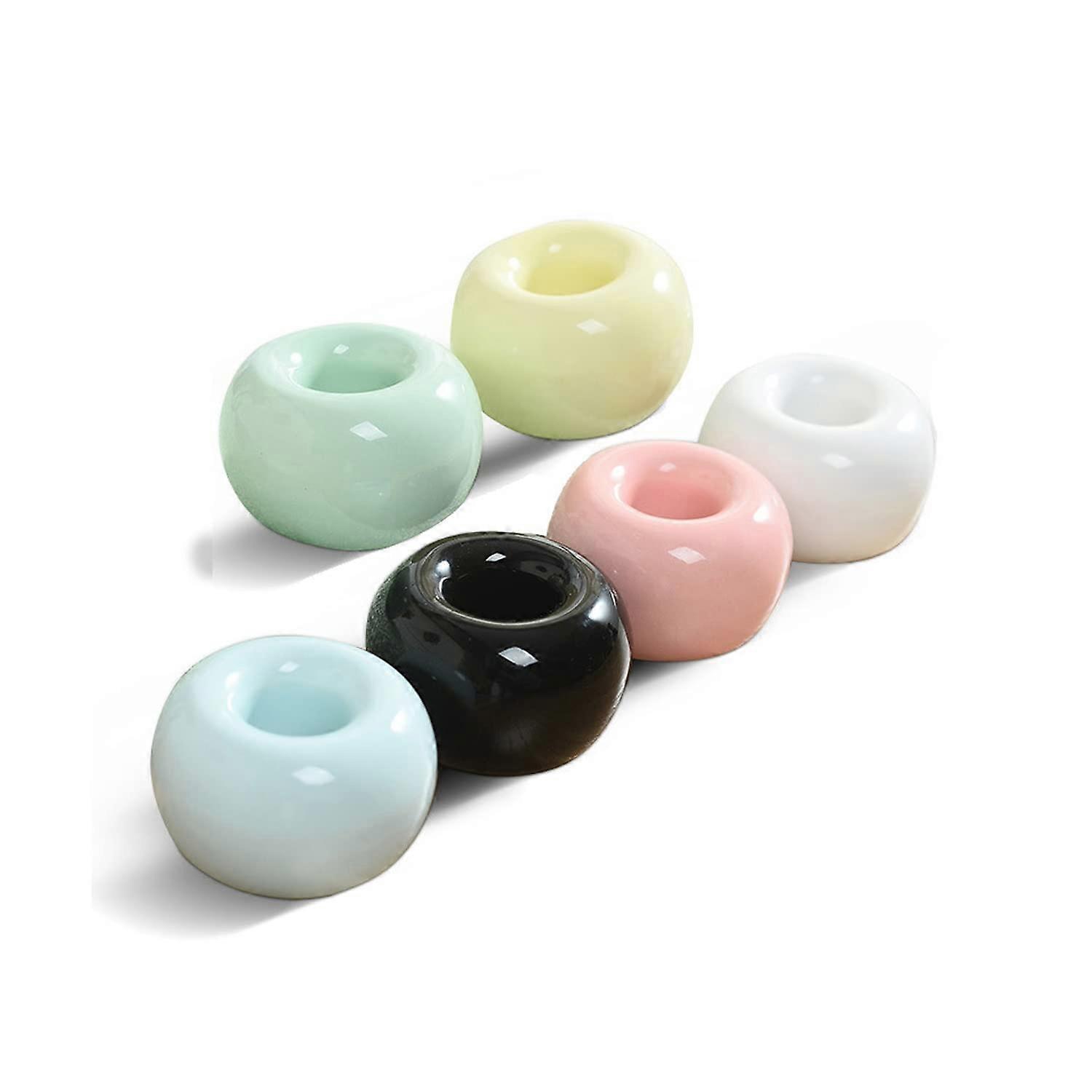 Ceramic Toothbrush Holder Set of 6, Doughnut Base Design for Toothbrushes, Pens, and Spoons, White Color