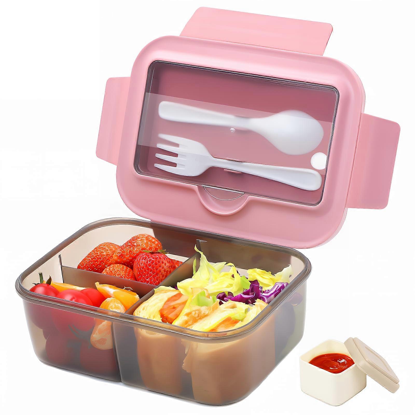 Children's Lunch Box with Compartments 1400 ml, Leak-Proof Bento Box for Kids and Adults, Includes Cutlery and Sauce Box