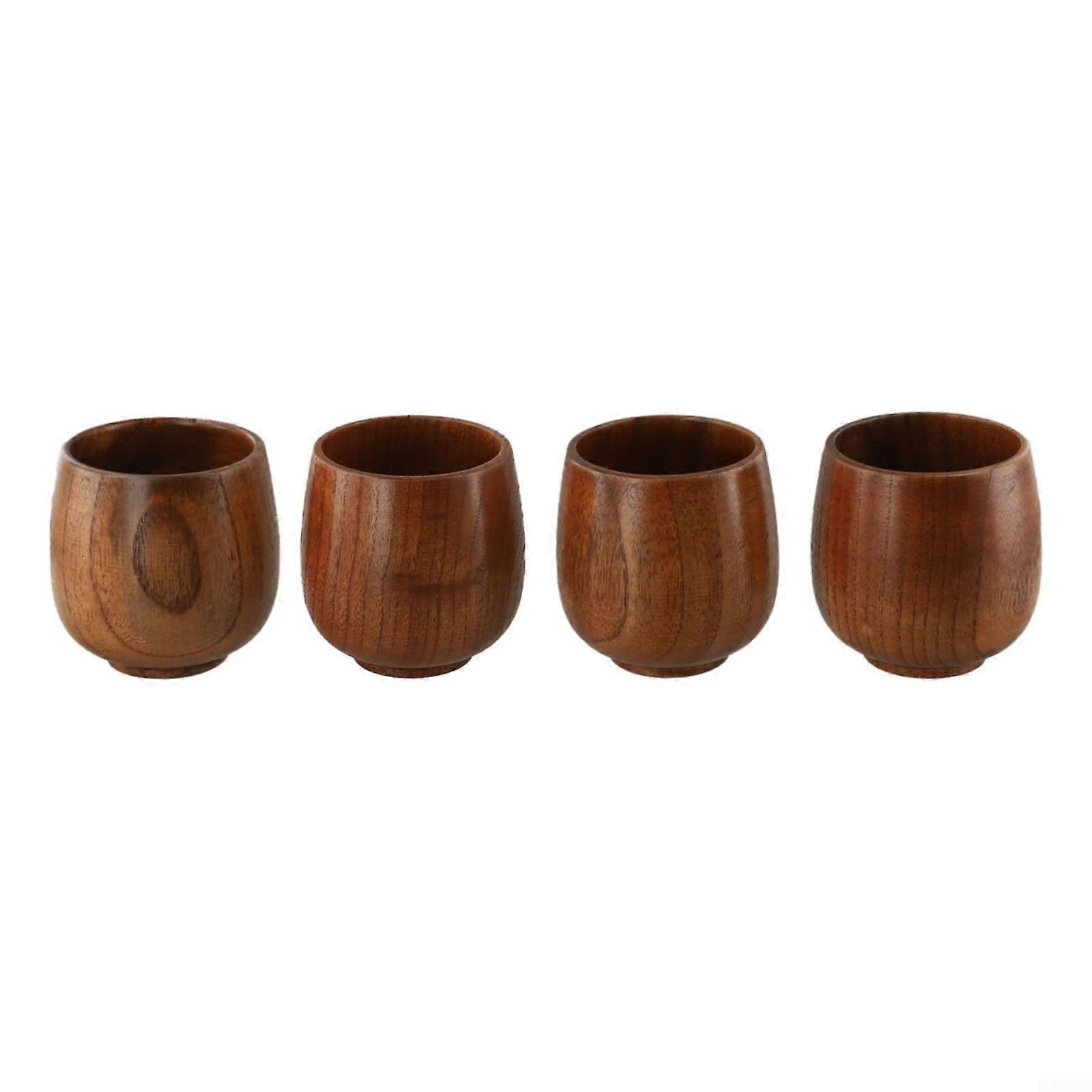 Sake Cups Set of 4, Natural Jujube Wood Tea Mugs for Tea, Coffee, and Sake Drinking