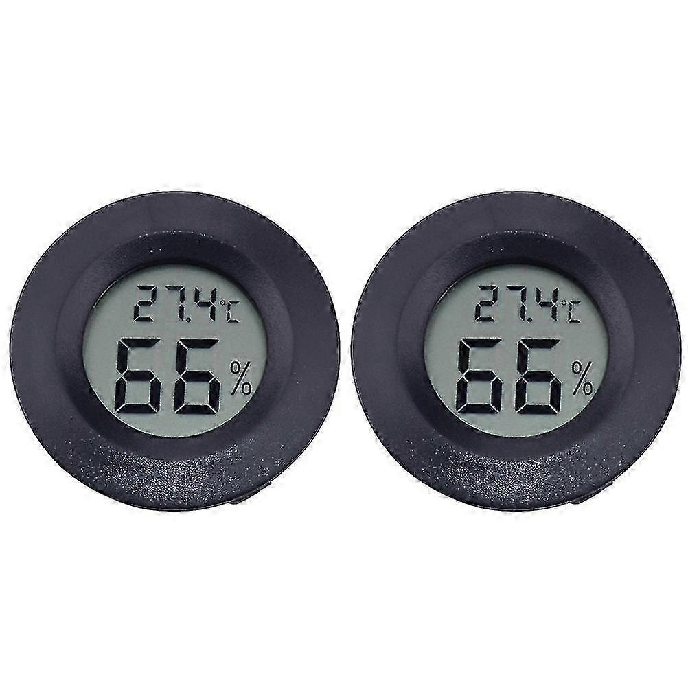 2pc Round Shaped Digital Thermometer Hygrometer Humidity Meter Temperature Display for Indoor Home Use Without Battery (black)