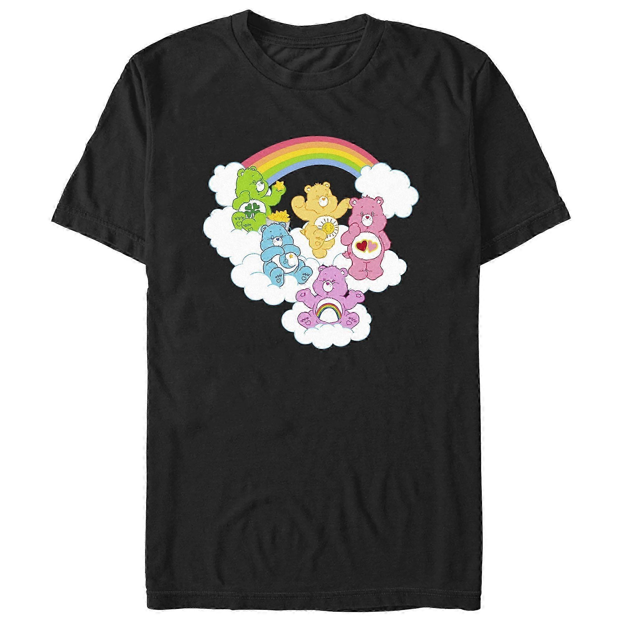 Men's Graphic Tee with Rainbow Clouds in Black, Medium Size