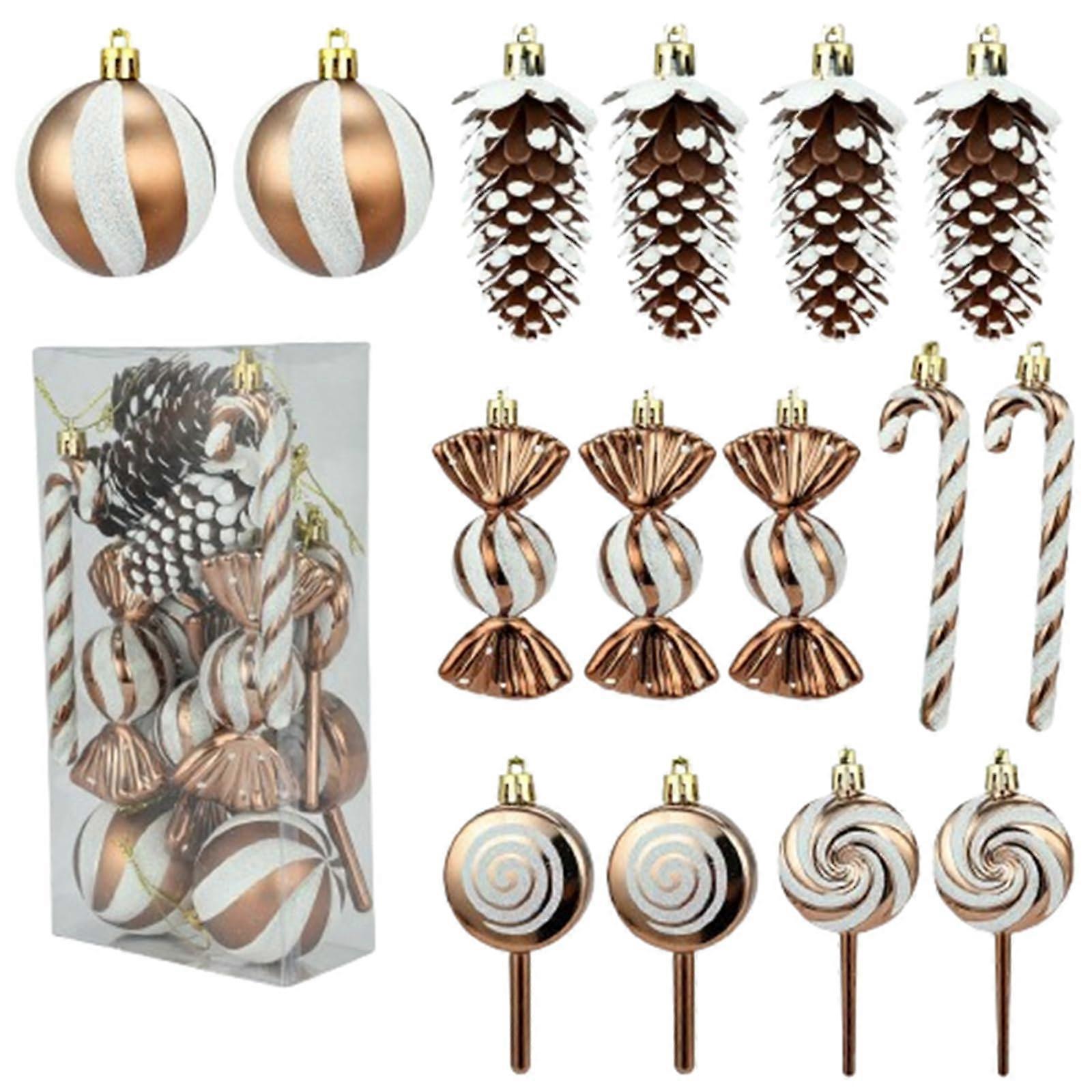Set of 15 Christmas Baubles Ornaments for Tree Decoration, Pine Cone Design, Holiday Party Decor, Red and Gold