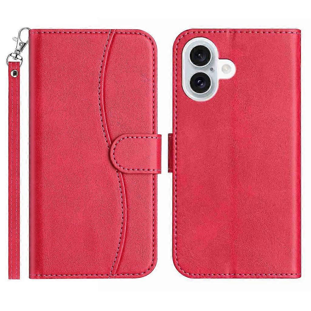 غطاء غطاء حامل لهاتف iPhone 17 PU جلد محفظة غطاء هاتف على شكل S تصميم خياطة مع حزام - أحمر