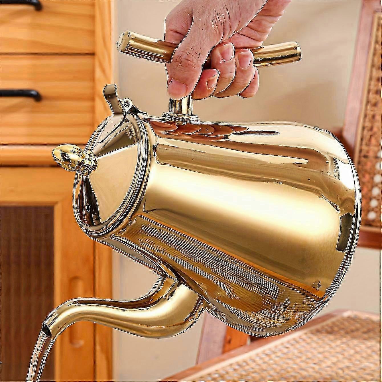 Elegant Stainless Steel Tea Pot with Built-in Filter - Versatile Induction-Ready Kettle for Home & Hotel, Gold/Silver