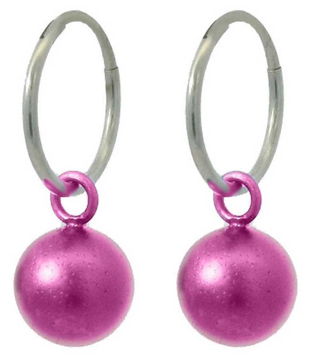 Ti2 Titanium Bead Charm Hoop Earrings - Pink