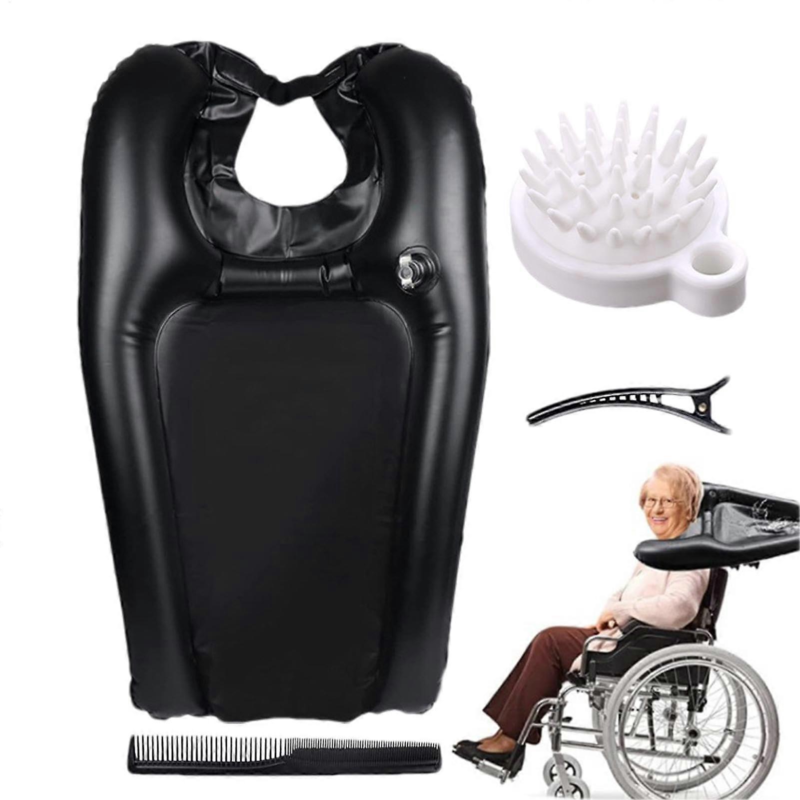 Inflatable Shampoo Basin, Lightweight Leakproof, Easy Empty, Comfortable Neck Support, Portable for Seniors, Black