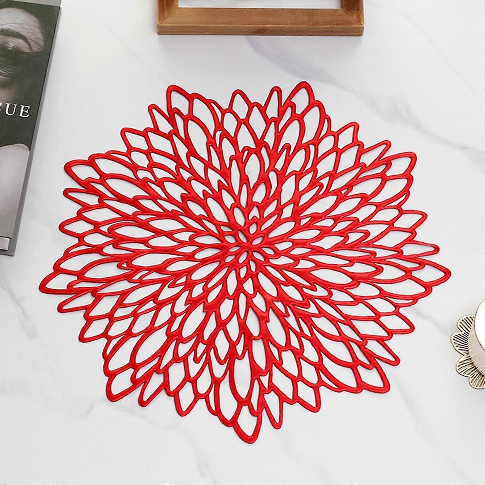 2er Set Abwaschbare Tischsets, Personalisiert, Hitzebeständige PVC Platzsets in Rot mit Blumen für Küche und Restaurant, 38CM