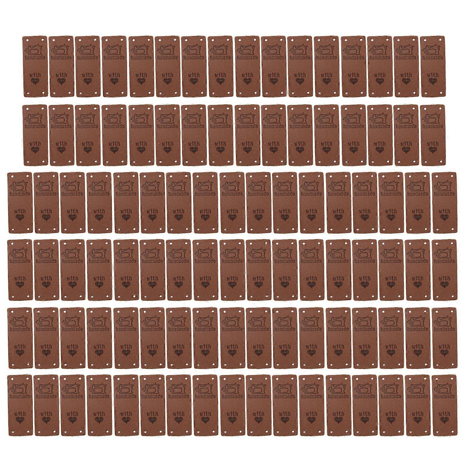 100Pcs PU Leather Label Color HandMade Soft 4 Holes Useful DIY Accessories for Wallet Hat(Deep Brown )