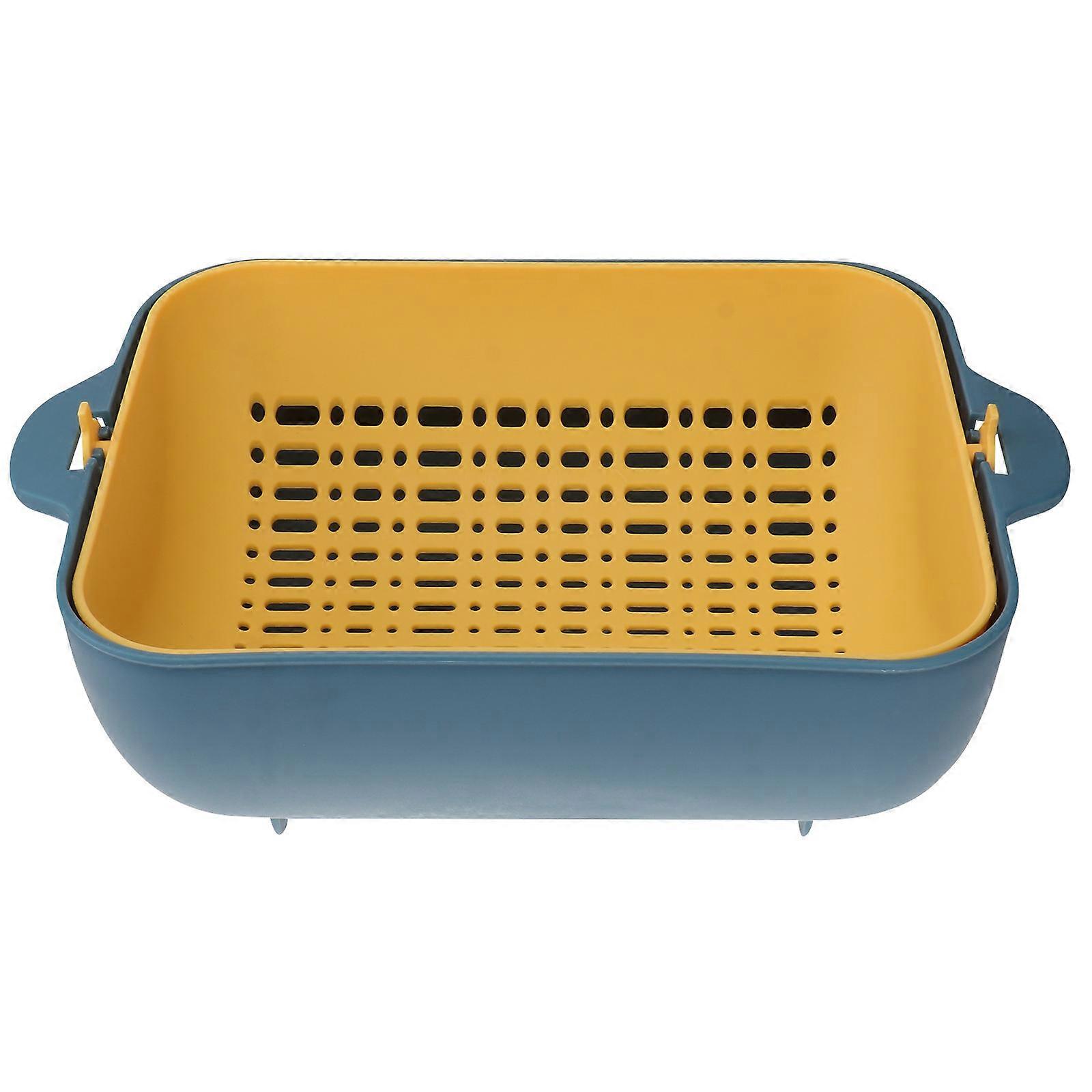 Blue Plastic Fruit and Vegetable Washing Basket with Double Layer Design for Quick Drainage and Easy Transport 12.5x8.5x7.3 Inches