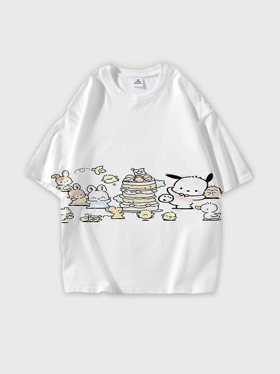 T-shirt girocollo Cartoon Pattern manica corta sciolta D1898