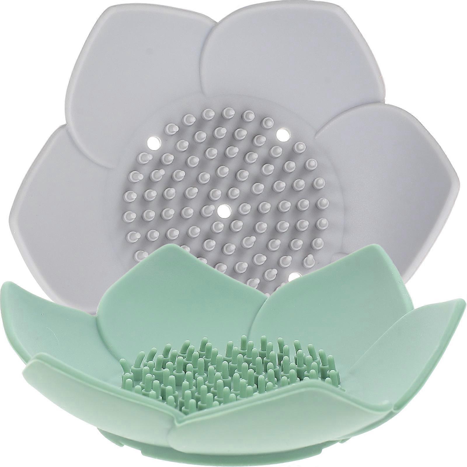 Silicone Lotus Flower Soap Holder with Drain Spout Self Draining Soap Tray for Bathroom or Wash Table Green & Gray Options