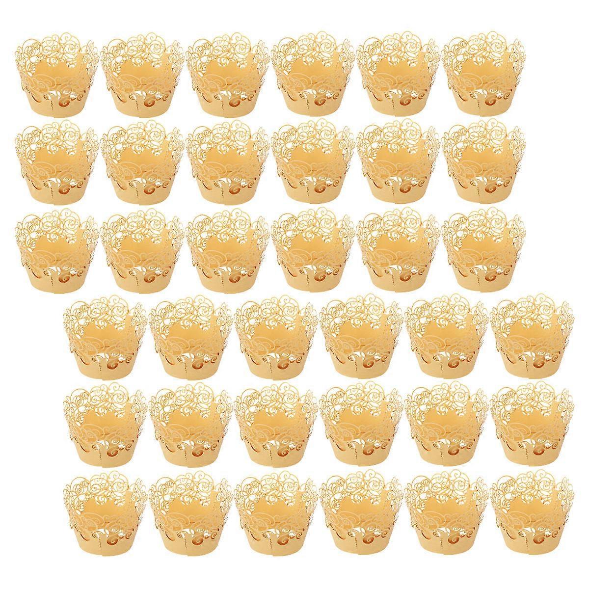 Cupcake Wrappers Baking Cake Decorations Hollow Out Pattern Golden 60Pcs