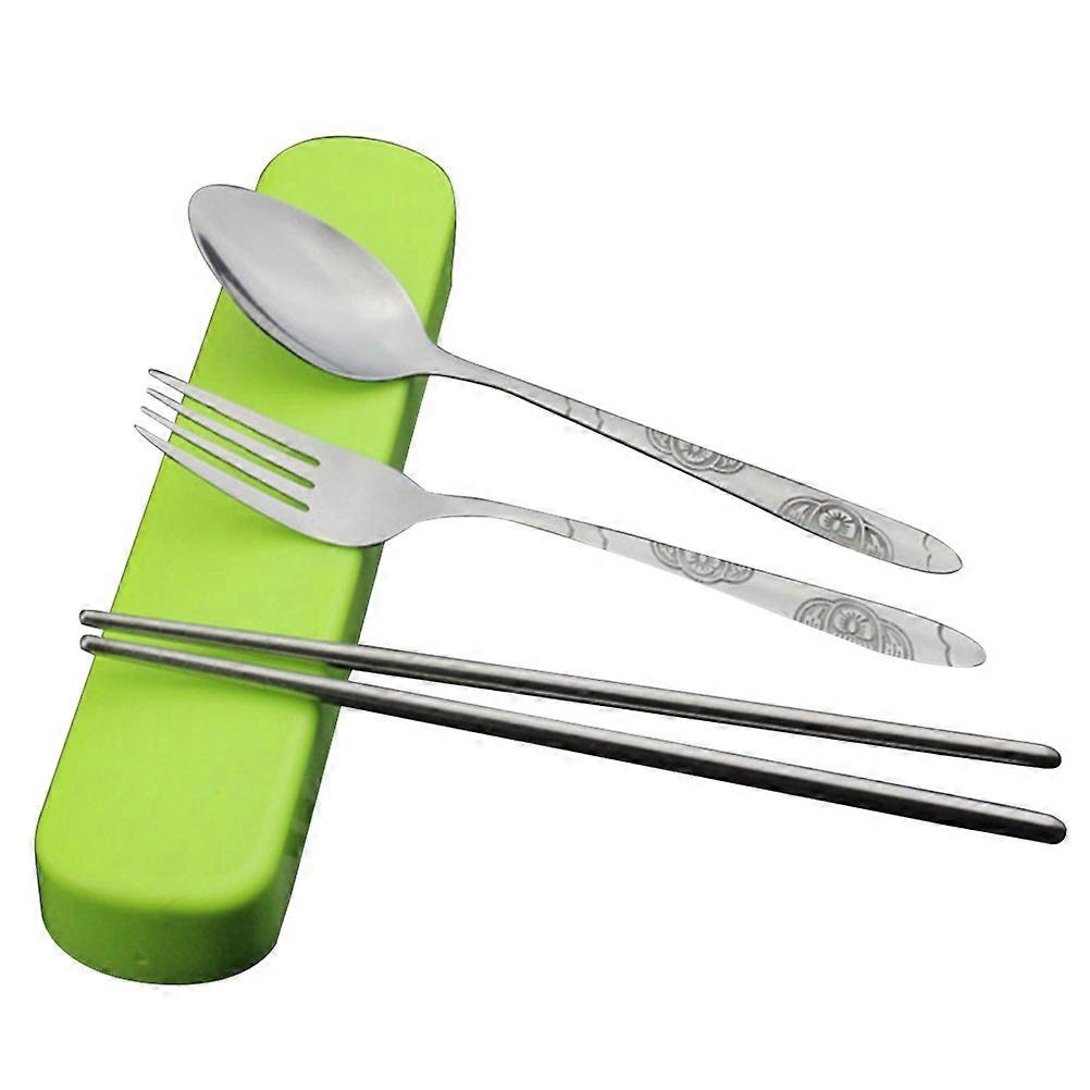 Portable Stainless Steel Cutlery Set with Creative Pulling Storage Box for Eating 6 Pieces