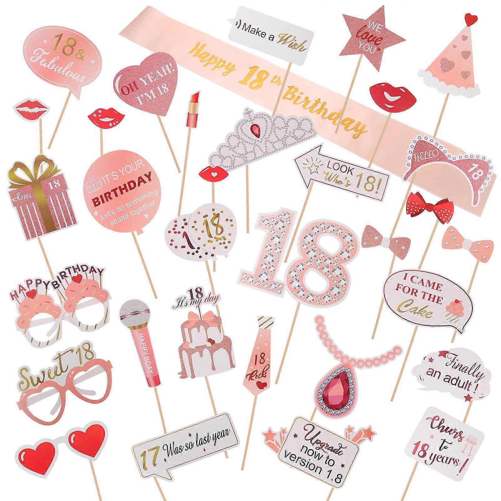 18th Birthday Photo Props Set for Adornment Assorted Colors Plastic and Paper Fun Selfie Supplies