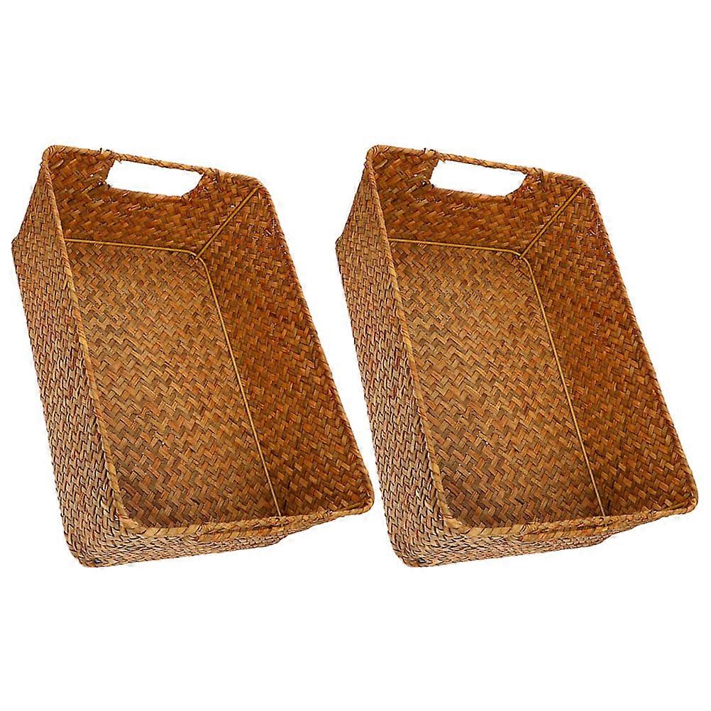 2pcs Woven Bread Baskets, Wicker Storage Trays for Kitchen, Tabletop Organizers for Snacks, Fruits & Sundries, Decorative Display Baskets