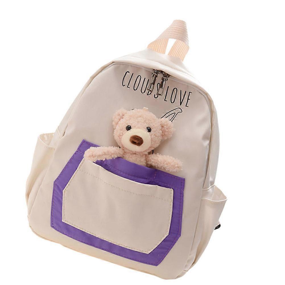 Adorable Bear Kids Backpack for School in White Cloth Suitable for Traveling Shopping and More 10 x 12 inches