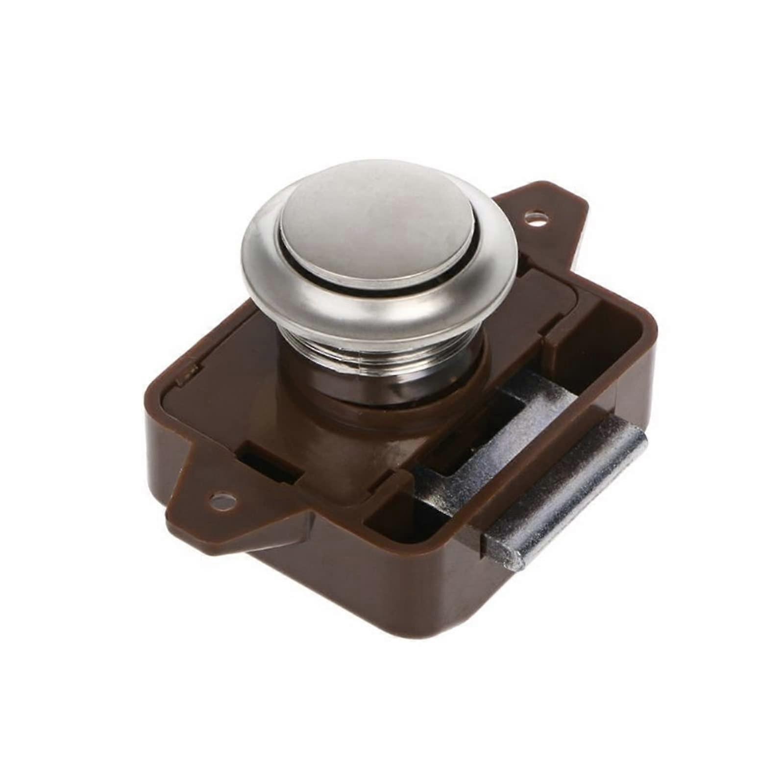 Camper Push Button Catch Lock for RV Cabinets, Brown Latch Knob, Durable Auto Accessory for Caravans and Motorhomes