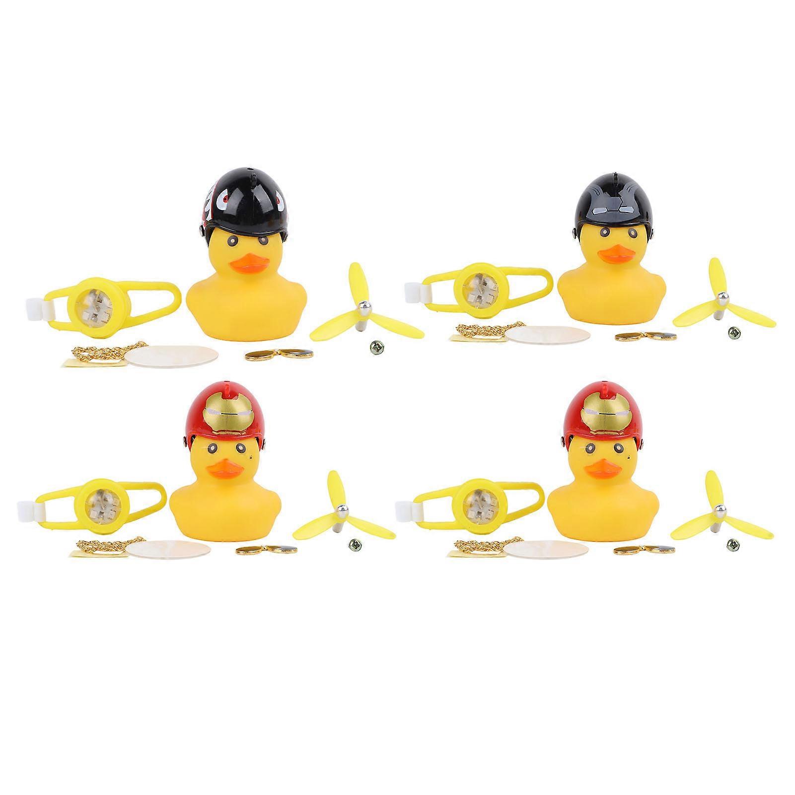 4pcs Rubber Duck Toy Car Ornaments Yellow Duck Squeeze Toy with Propeller Helmet Car Dashboard Decoration